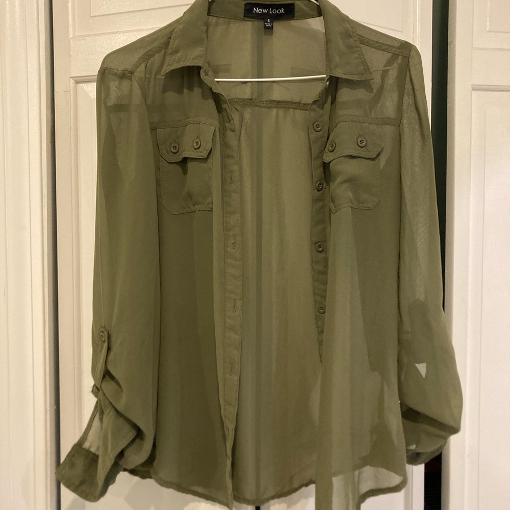 Green sheer long sleeve shirt